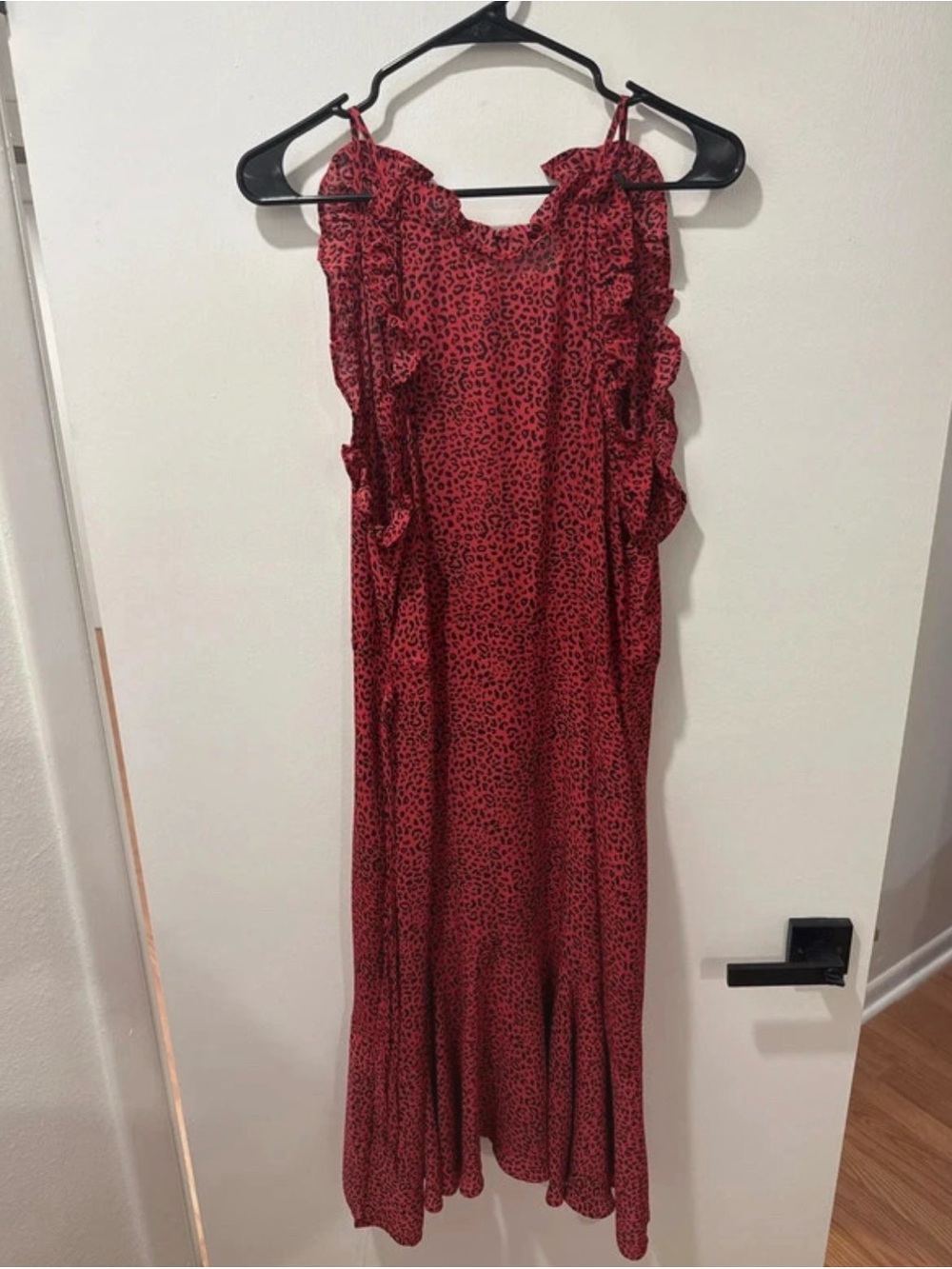 Who What Wear Red Leopard Ruffle Midi Dress